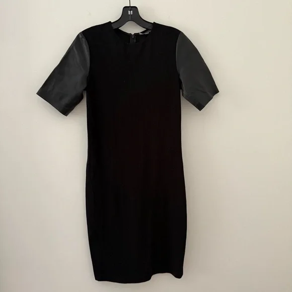 chinese dress ladies Vince Women's Leather Trim Shirt Dress, Black, XXS at Amazon Women's  Clothing store main image 1